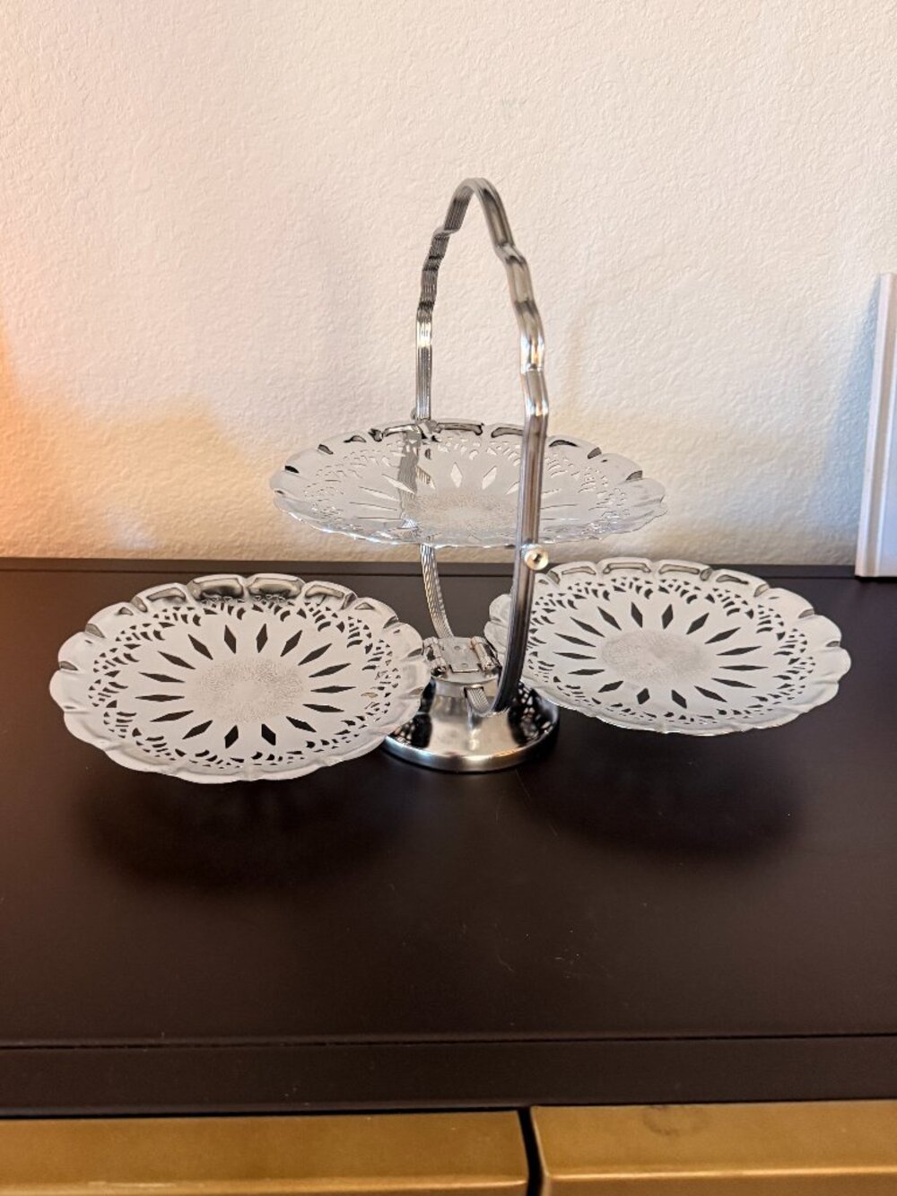 Vintage Chrome Metal 3-tier Hinged Serving Tray
